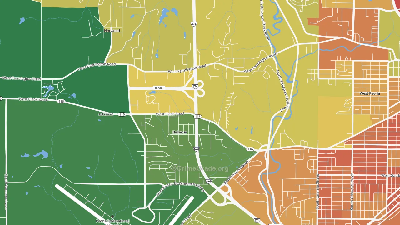 Bellevue, IL Map of Murder Rates
