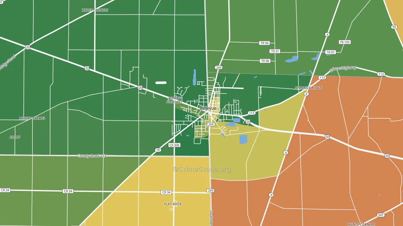 Bellevue, OH Map of Murder Rates
