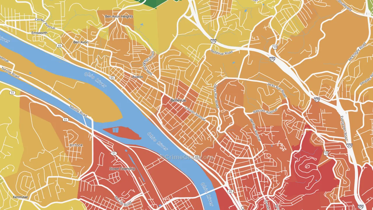 Bellevue, PA Map of Murder Rates