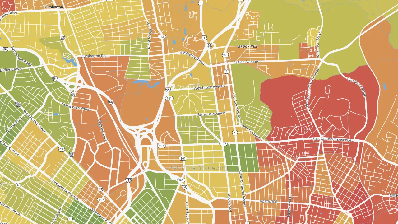 Bellevue, Richmond, VA Map of Murder Rates
