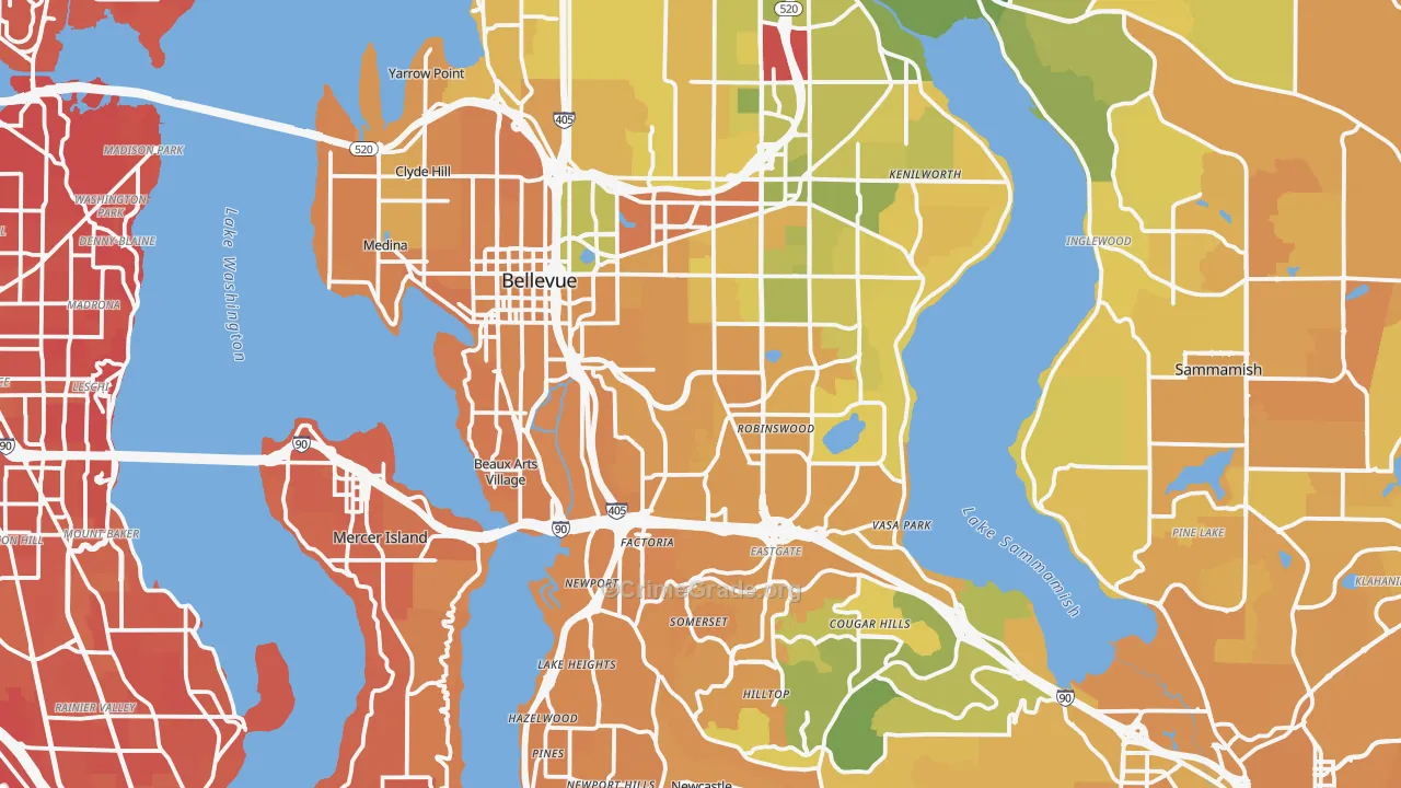 Bellevue, WA Map of Murder Rates