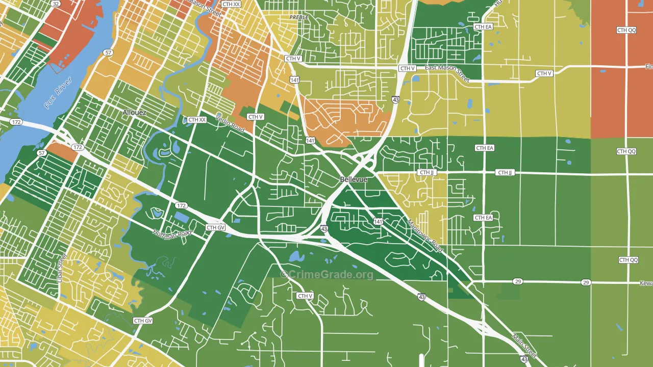 Bellevue, WI Map of Murder Rates