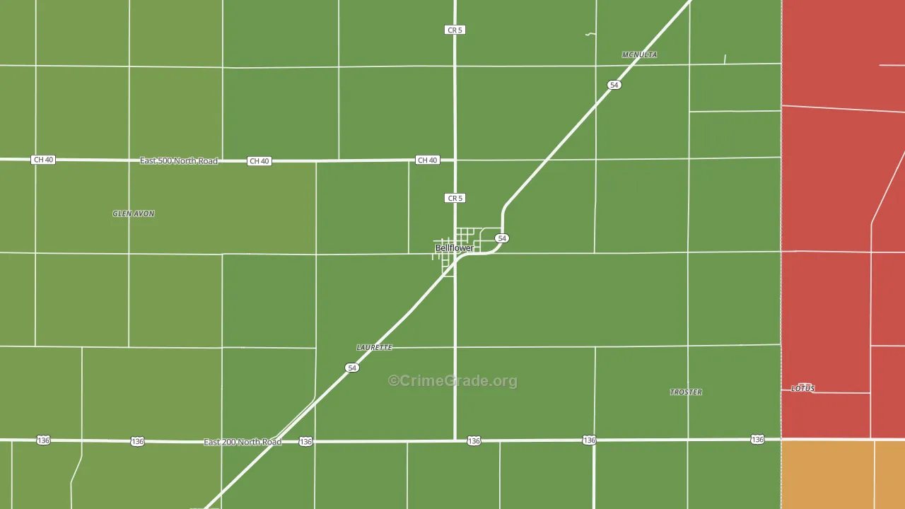 Bellflower, IL Map of Murder Rates