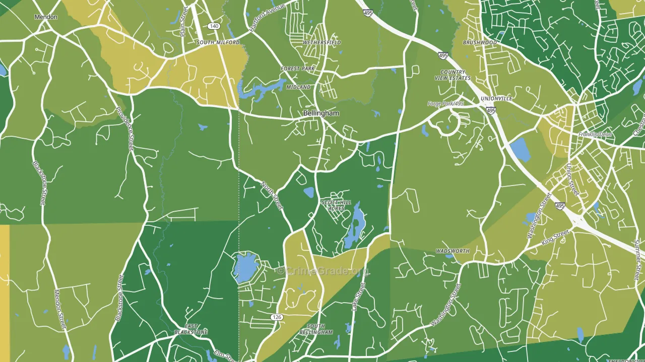 Bellingham, MA Map of Murder Rates