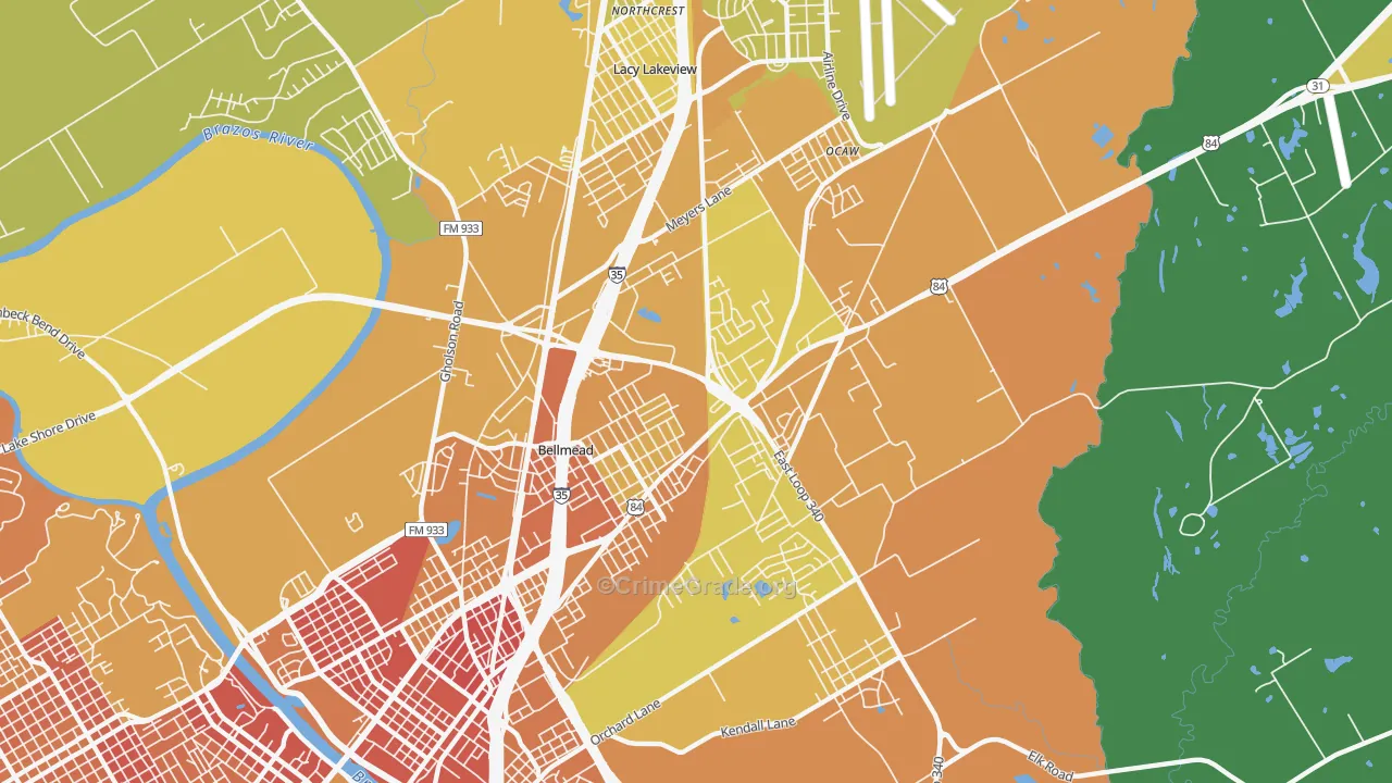 Bellmead, TX Map of Murder Rates