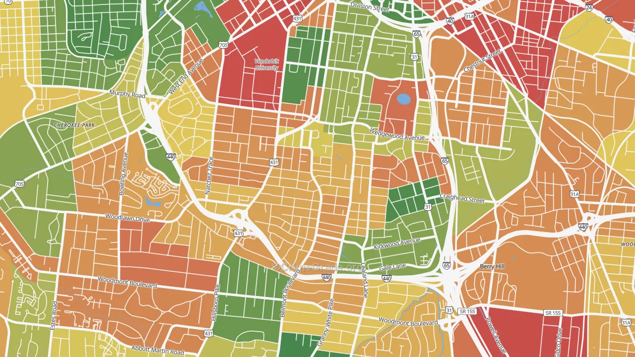 Bellmont Hillsboro, Nashville, TN Map of Murder Rates