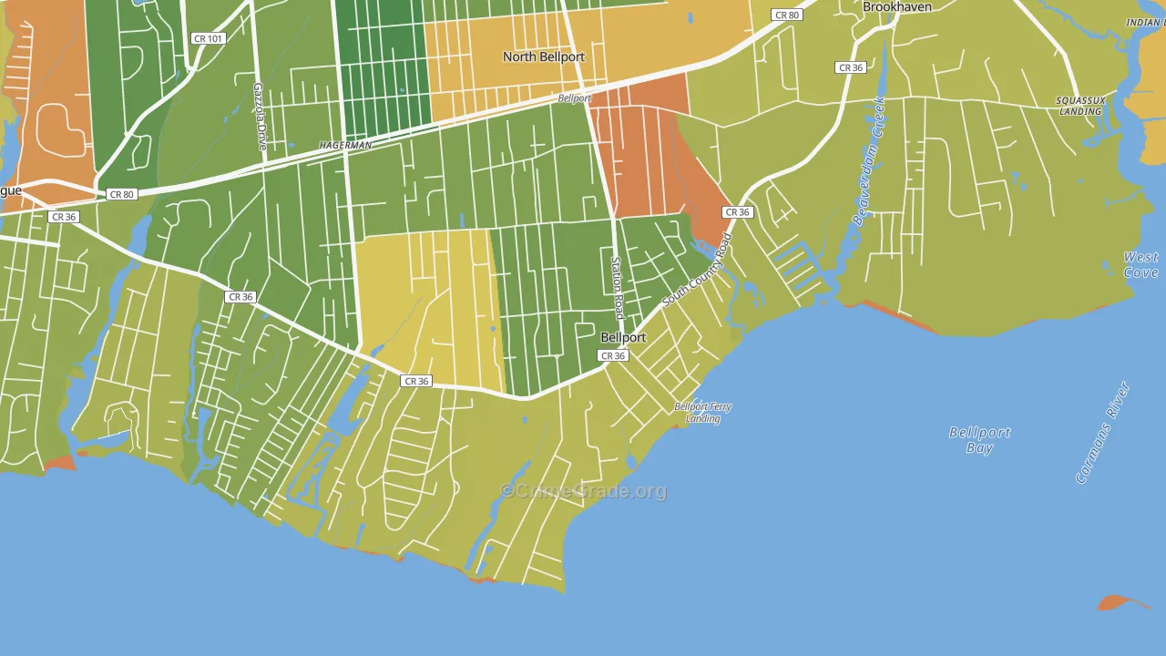 Bellport, NY Map of Murder Rates