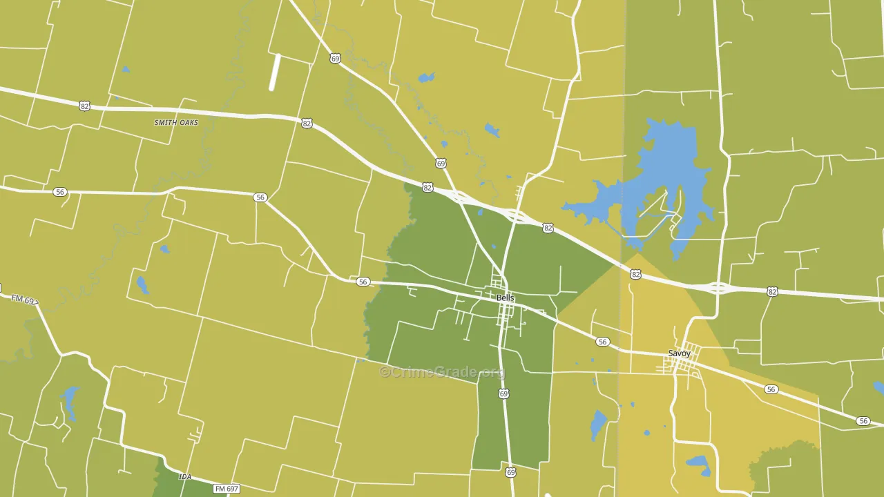 Bells, TX Map of Murder Rates