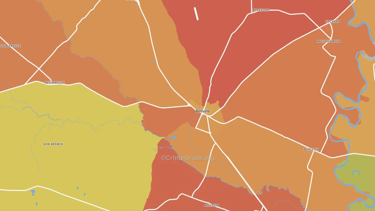Bellville, TX Map of Murder Rates