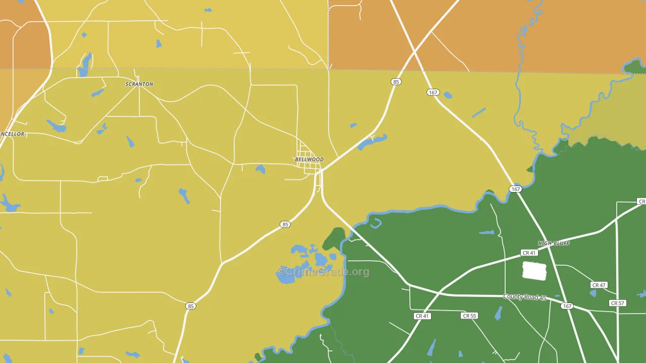 Bellwood, AL Map of Murder Rates