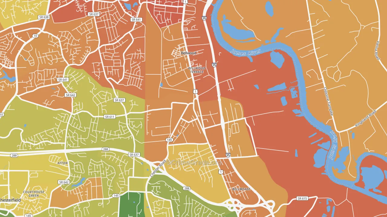 Bellwood, VA Map of Murder Rates