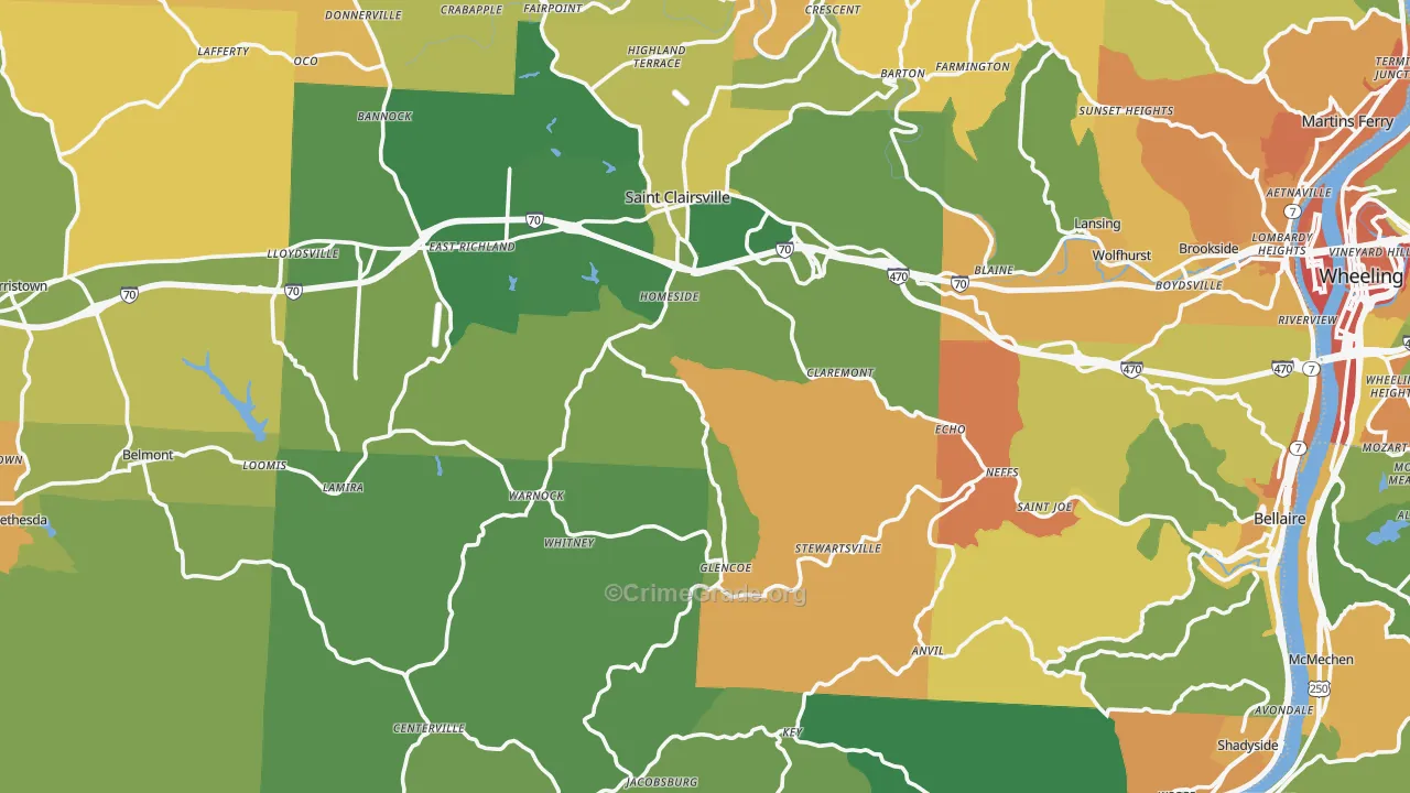 Belmont County, OH Map of Murder Rates