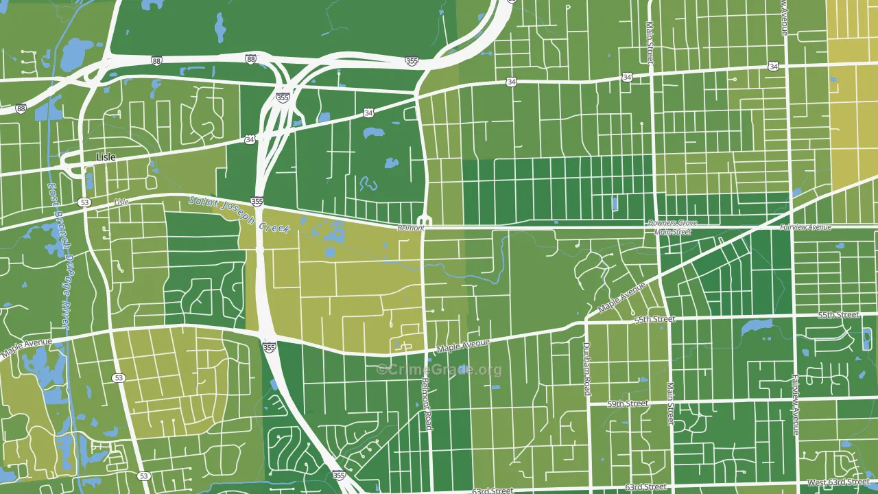 Belmont, Downers Grove, IL Map of Murder Rates