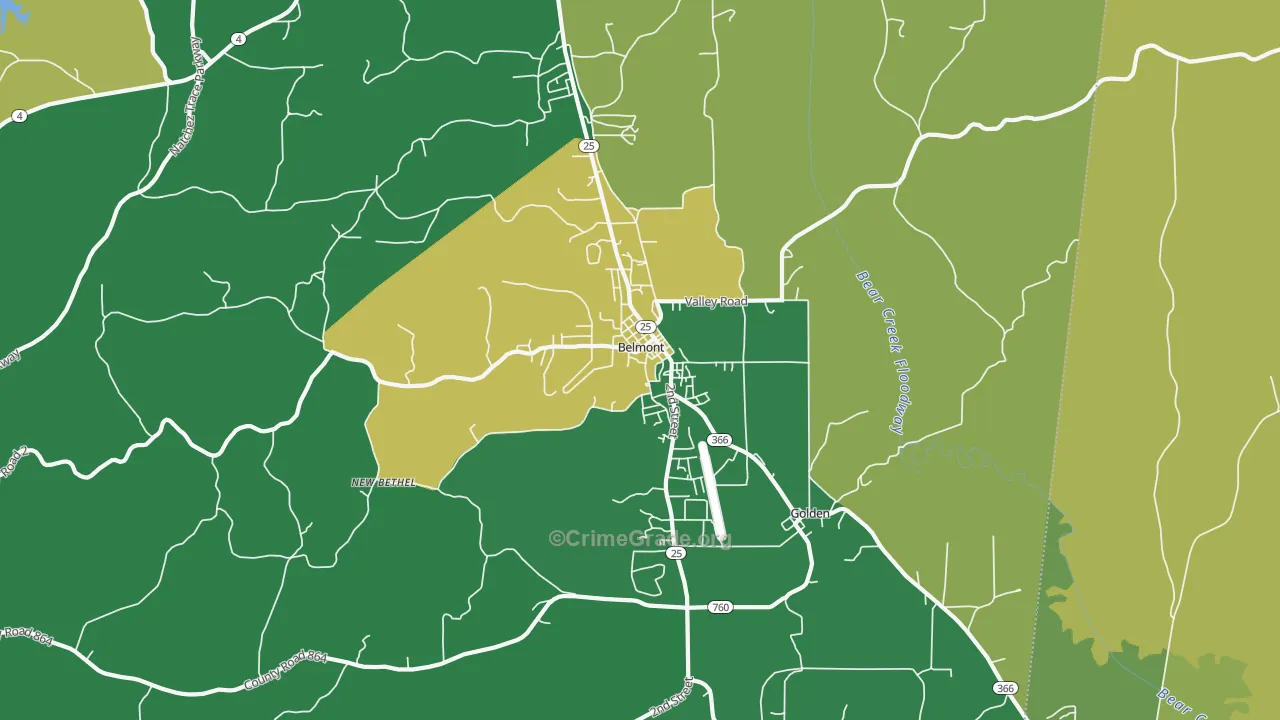 Belmont, MS Map of Murder Rates