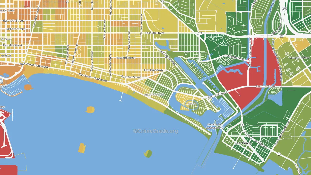 Belmont Shore, Long Beach, CA Map of Murder Rates