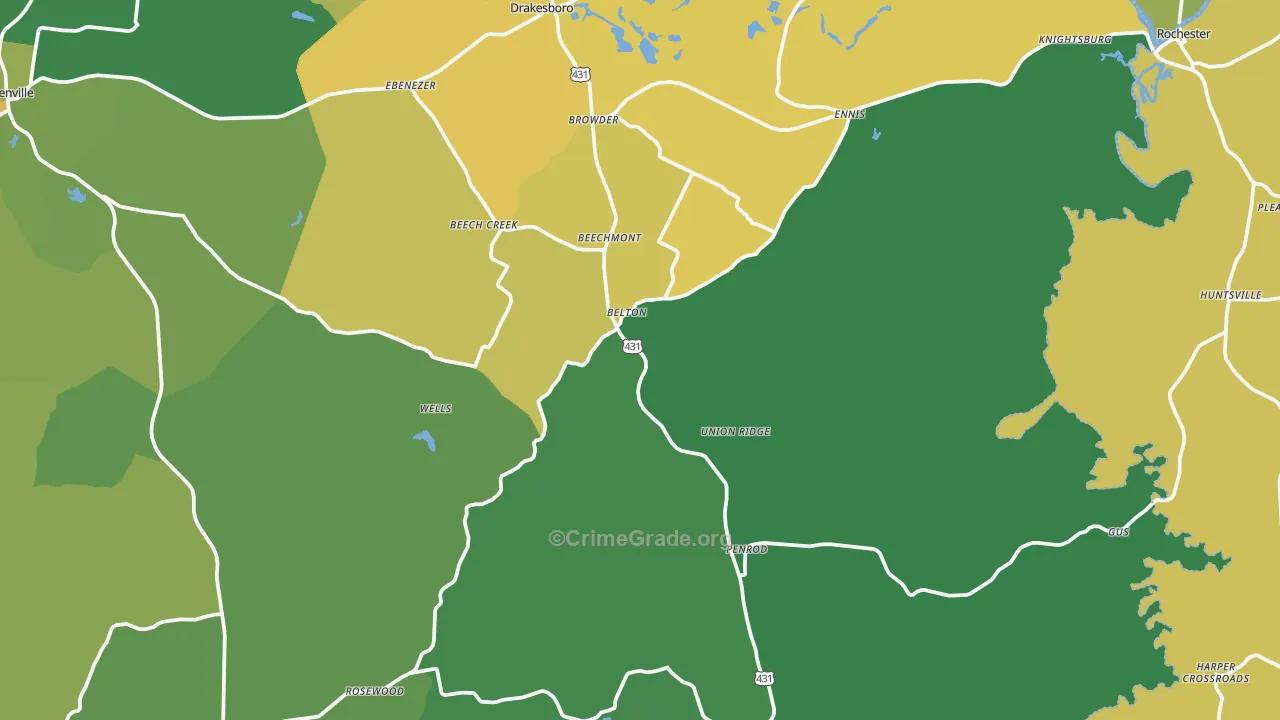 Belton, KY Map of Murder Rates