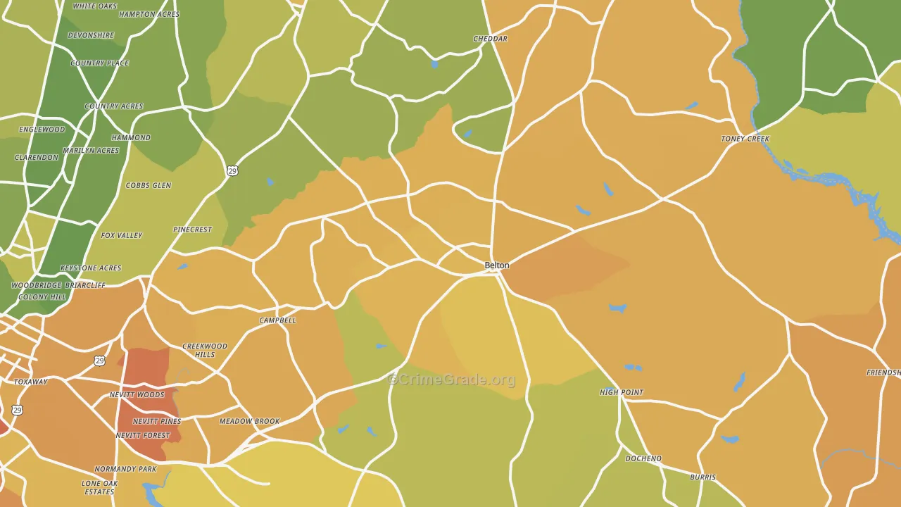 Belton, SC Map of Murder Rates