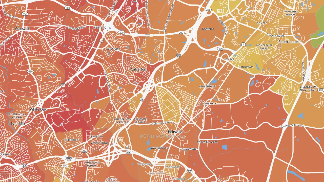 Beltsville, MD Map of Murder Rates