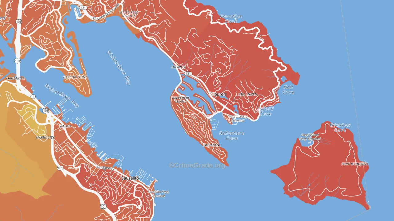 Belvedere, CA Map of Murder Rates
