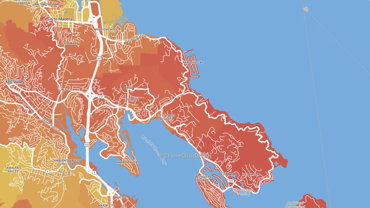 Belvedere-Tiburon, CA Map of Murder Rates