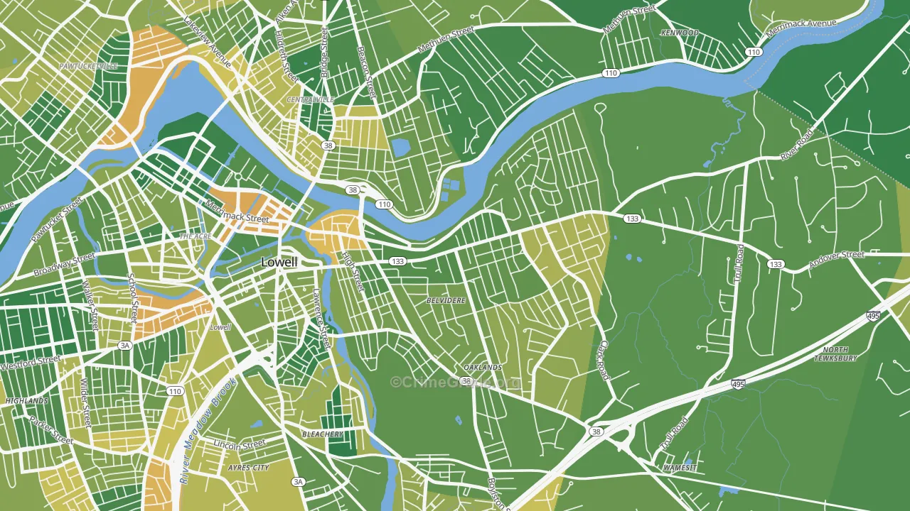 Belvidere, Lowell, MA Map of Murder Rates