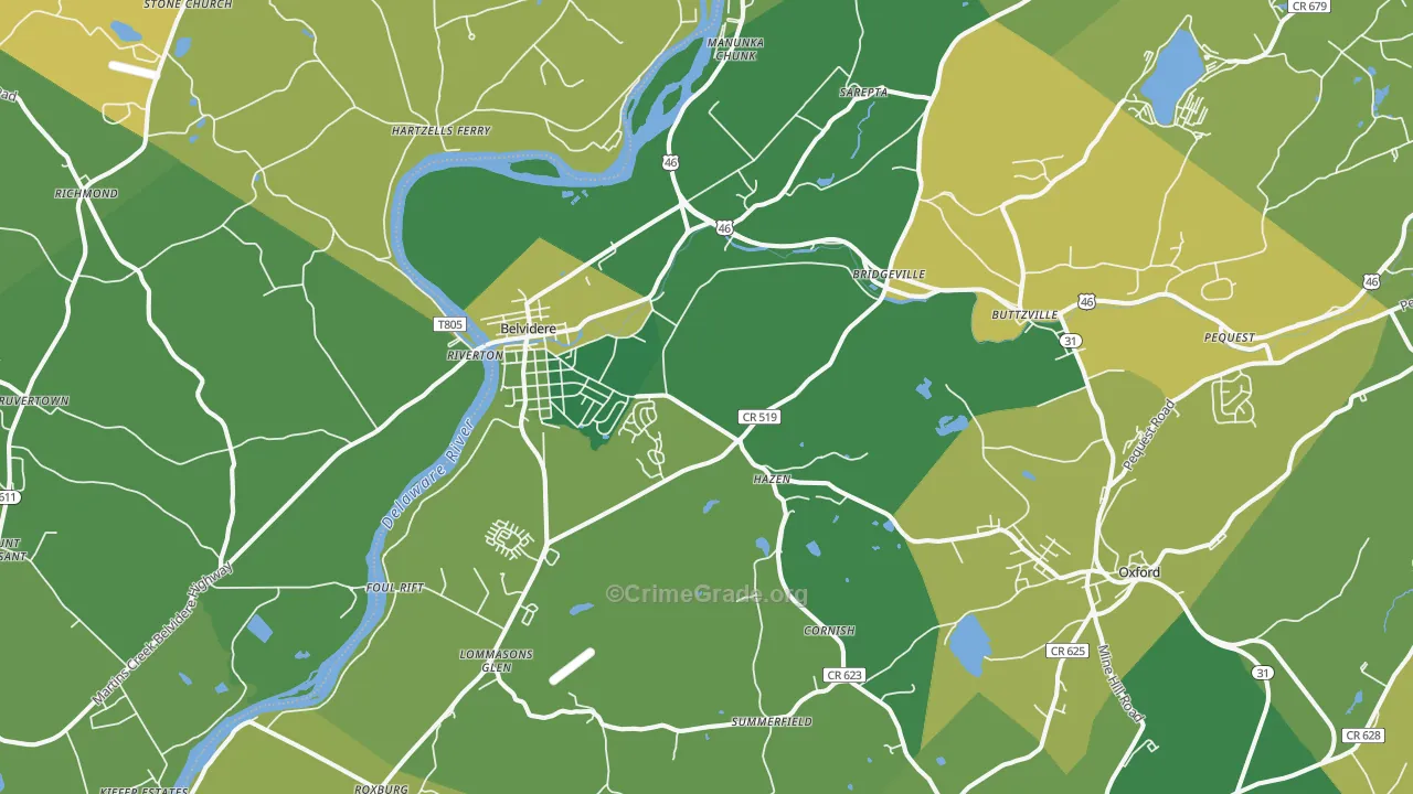 Belvidere, NJ Map of Murder Rates