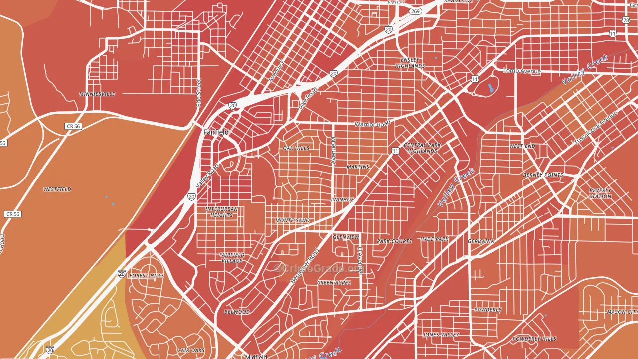 Belview Heights, Birmingham, AL Map of Murder Rates
