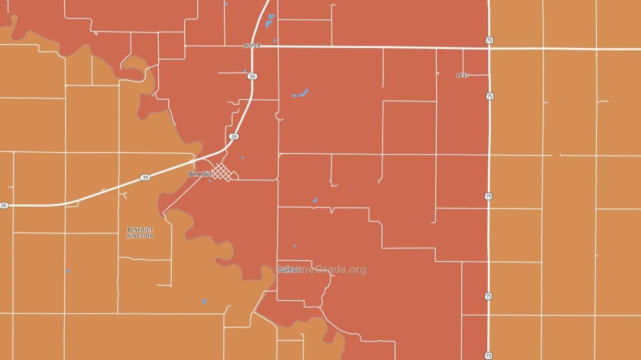 Benedict, KS Map of Murder Rates