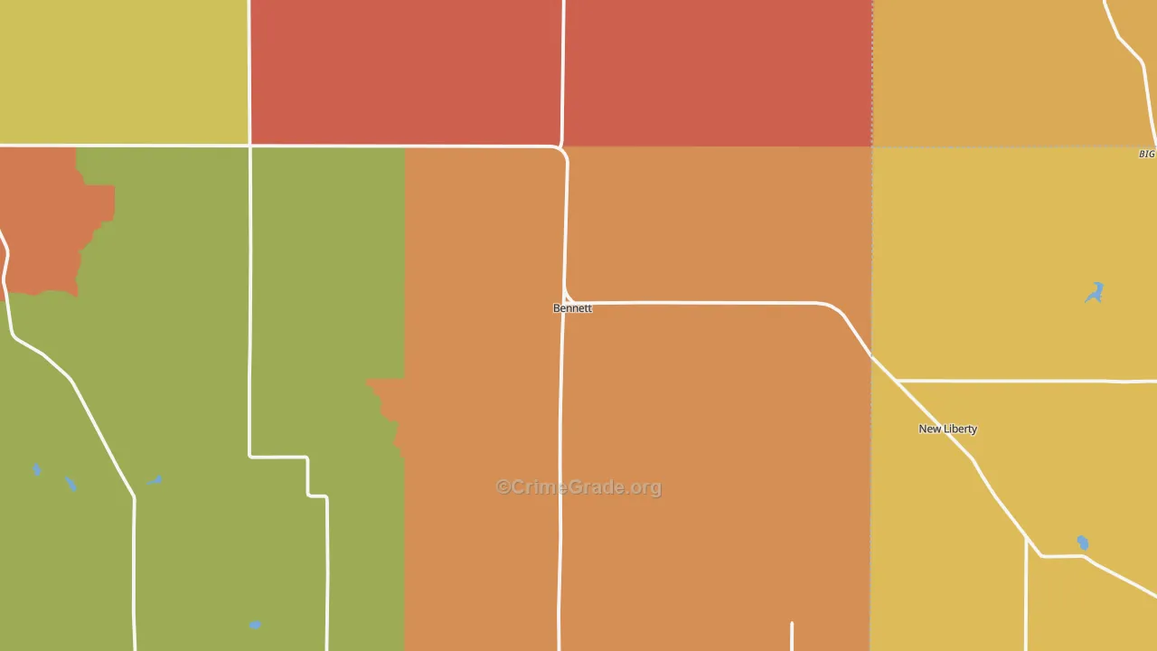 Bennett, IA Map of Murder Rates