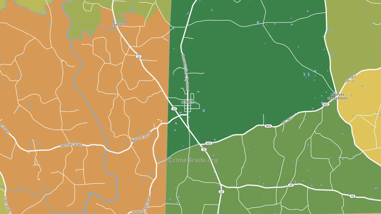 Bennett, NC Map of Murder Rates