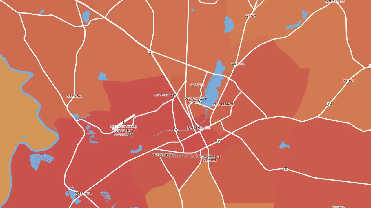 Bennettsville, SC Map of Murder Rates