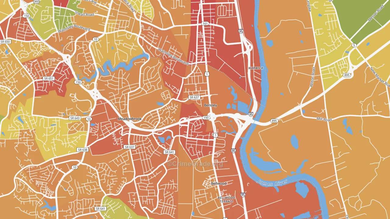 Bensley, VA Map of Murder Rates