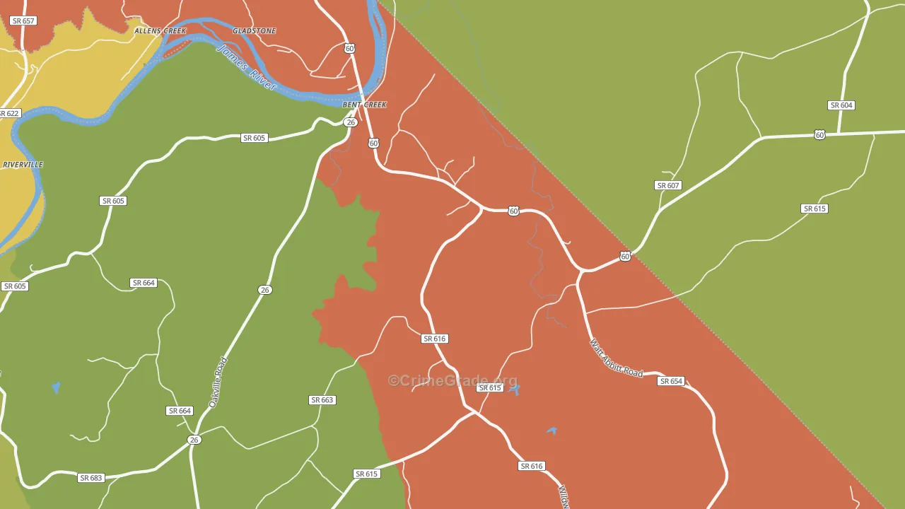 Bent Creek, VA Map of Murder Rates