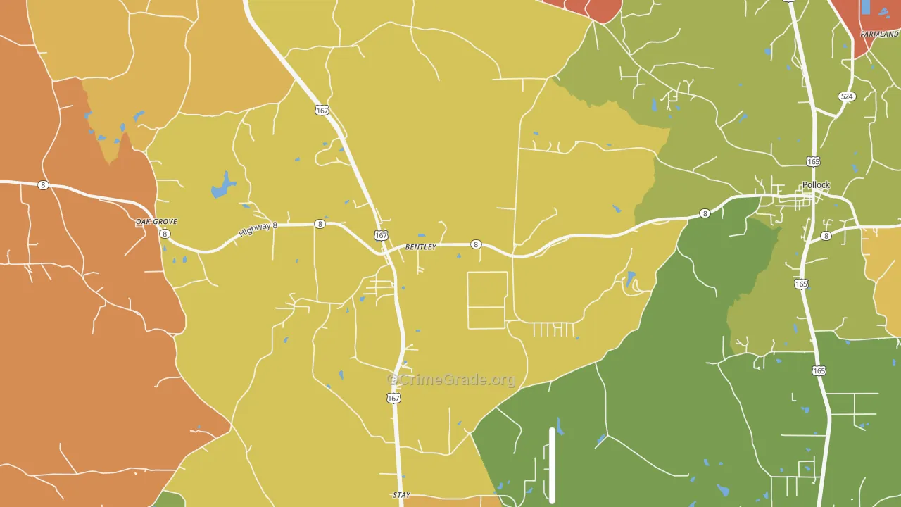 Bentley, LA Map of Murder Rates