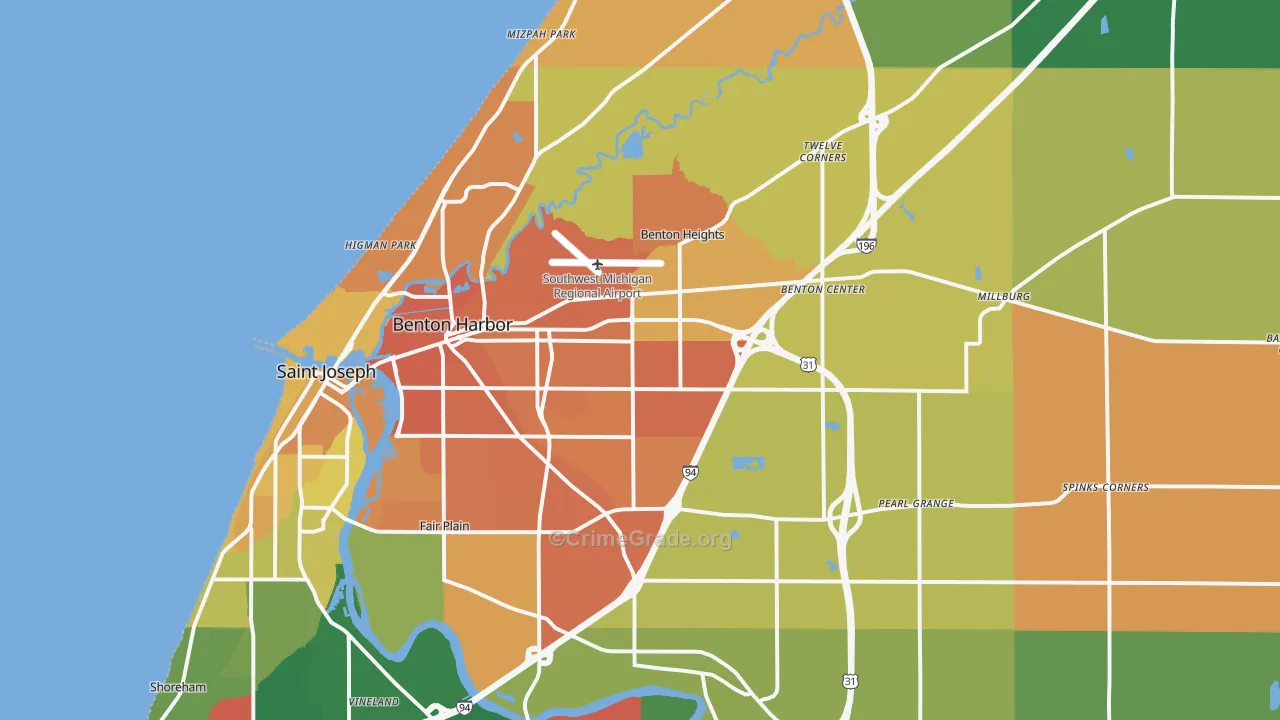 Benton Harbor, MI Map of Murder Rates