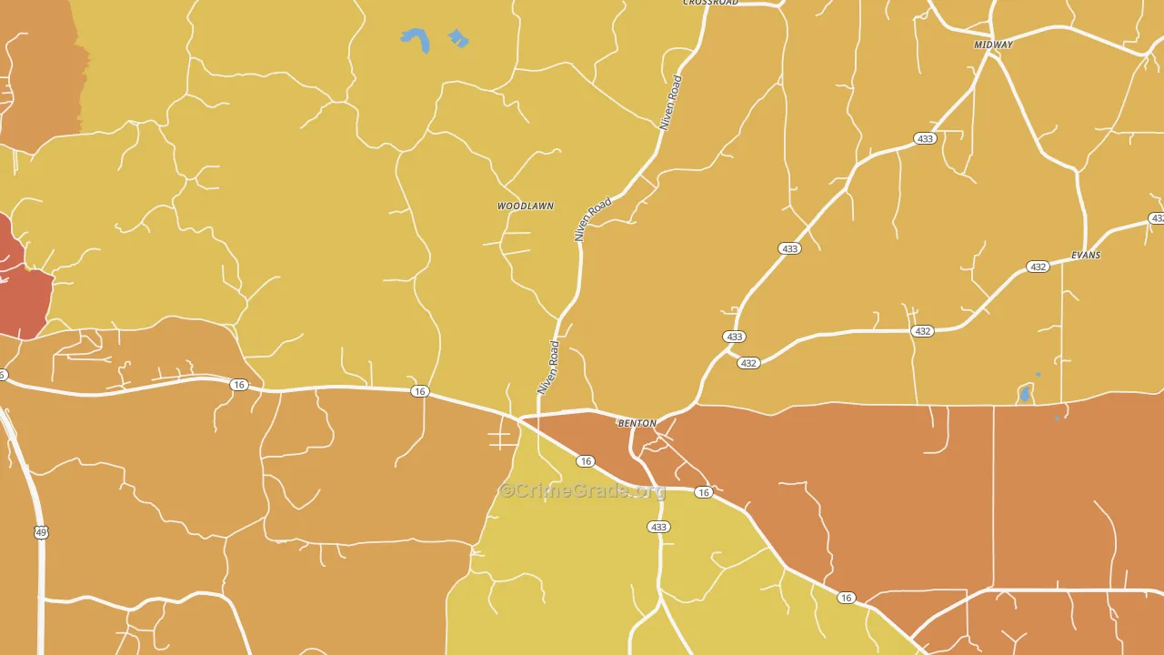Benton, MS Map of Murder Rates