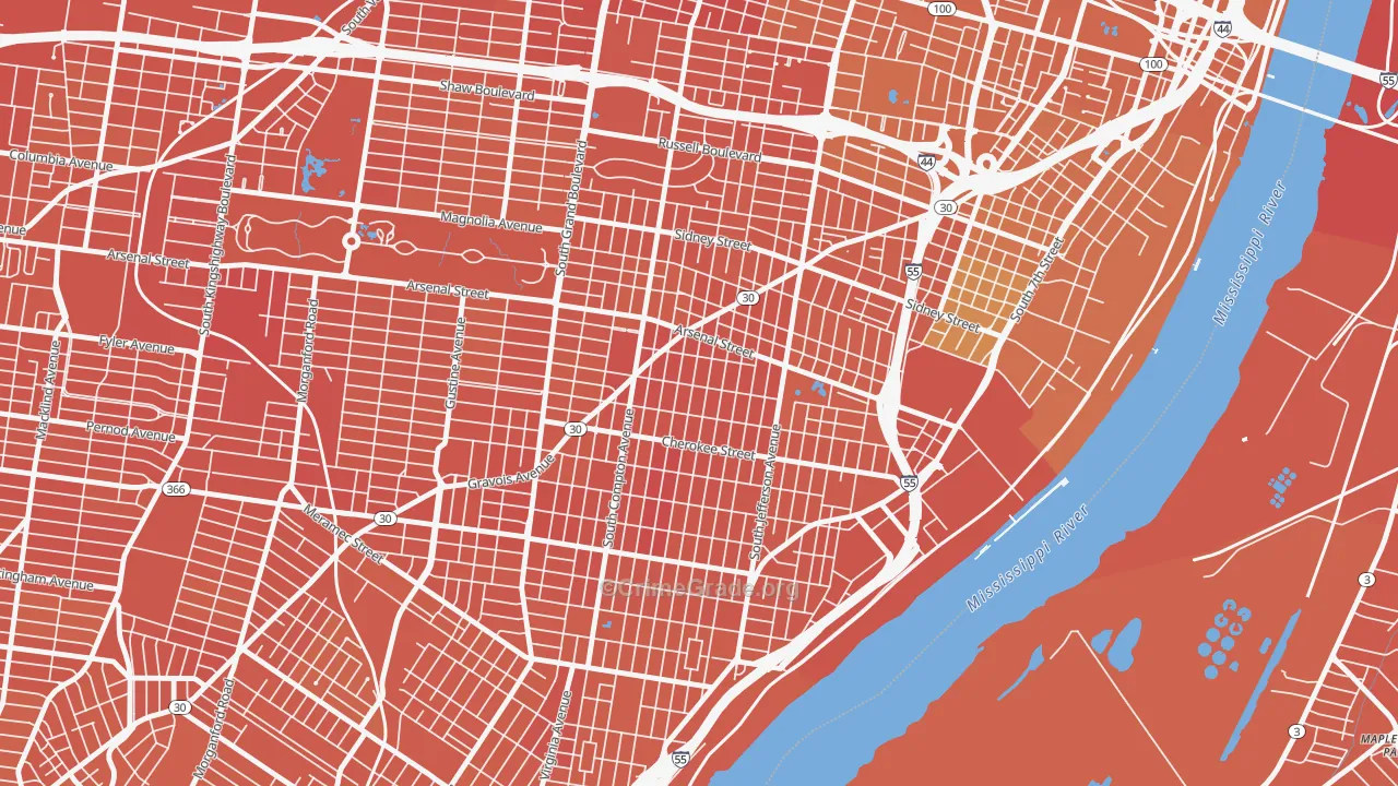 Benton Park West, St. Louis, MO Map of Murder Rates