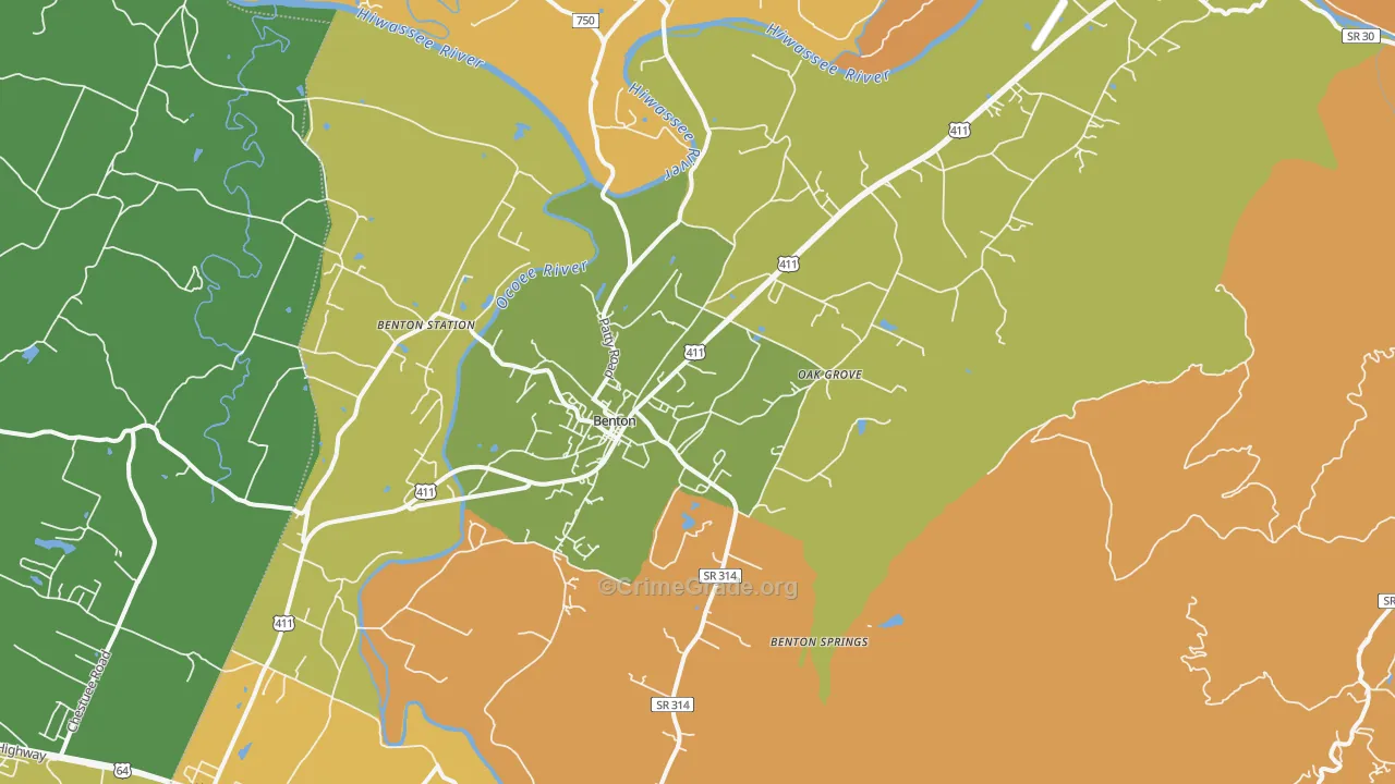 Benton, TN Map of Murder Rates