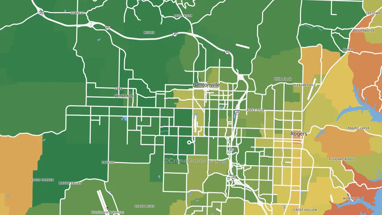 Bentonville, AR Map of Murder Rates