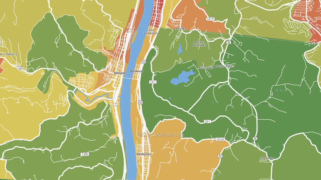 Benwood, WV Map of Murder Rates