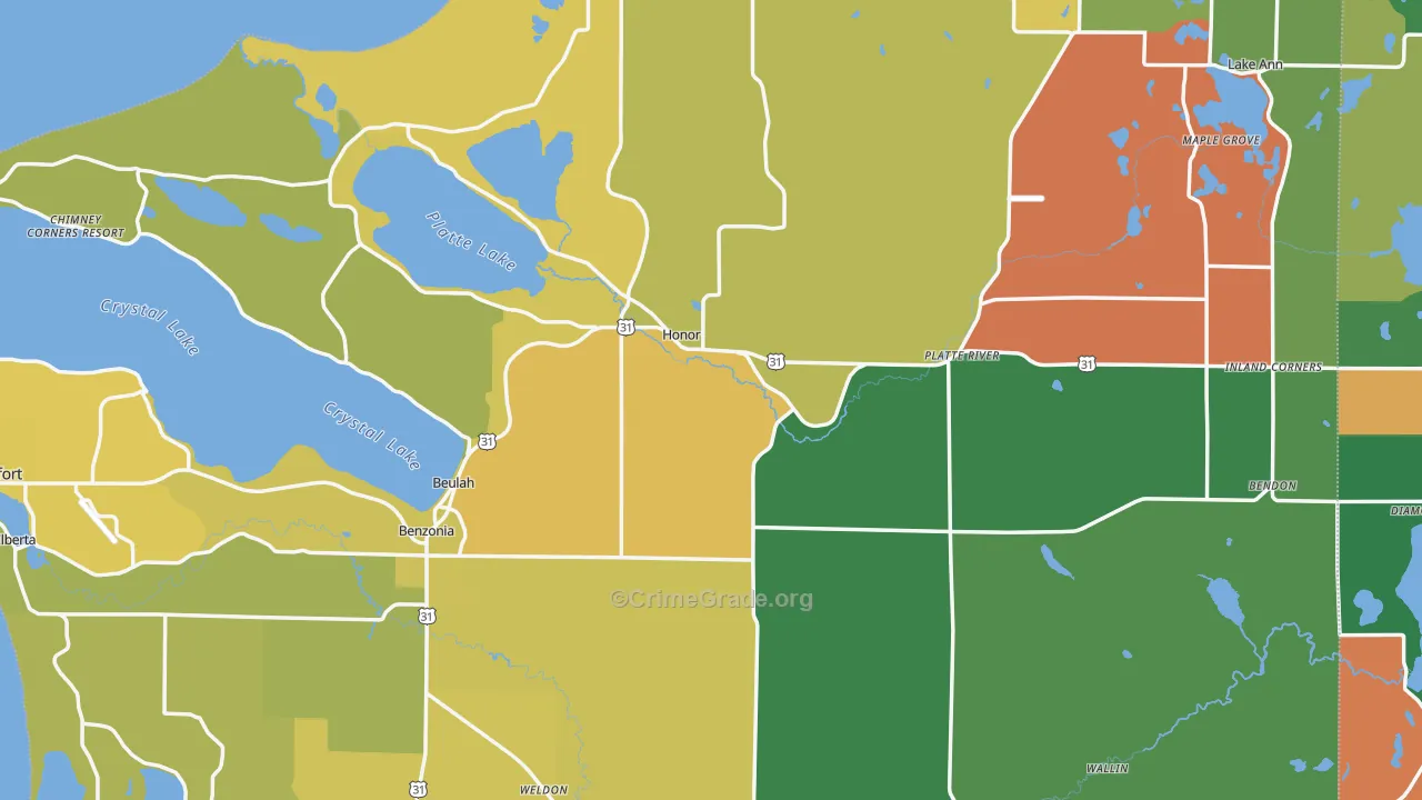 Benzie County, MI Map of Murder Rates