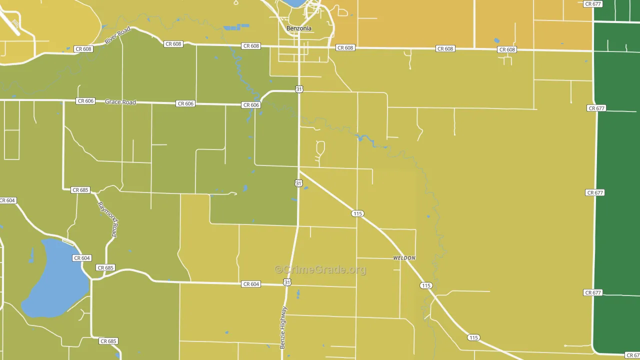 Benzonia, MI Map of Murder Rates