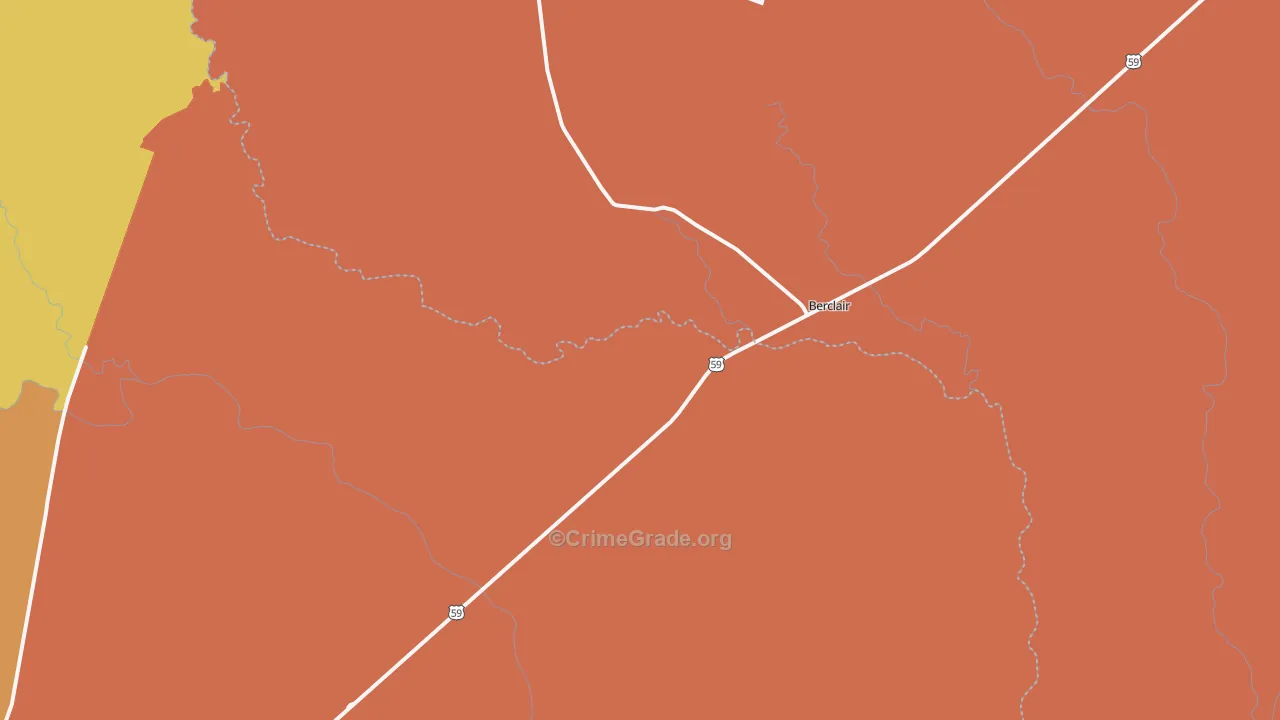Berclair, TX Map of Murder Rates