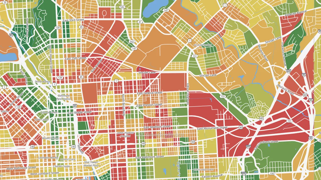 Berea, Baltimore, MD Map of Murder Rates