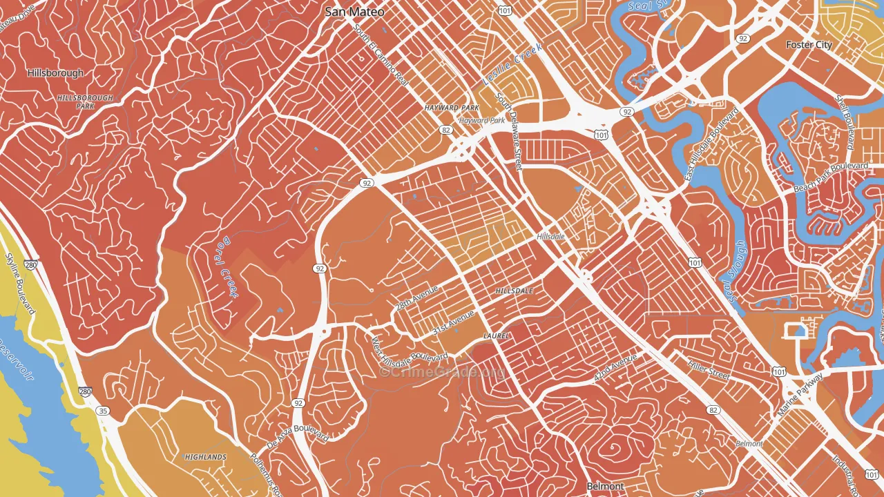 Beresford, San Mateo, CA Map of Murder Rates