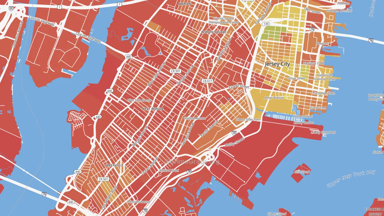 Bergen-Lafayette, Jersey City, NJ Map of Murder Rates
