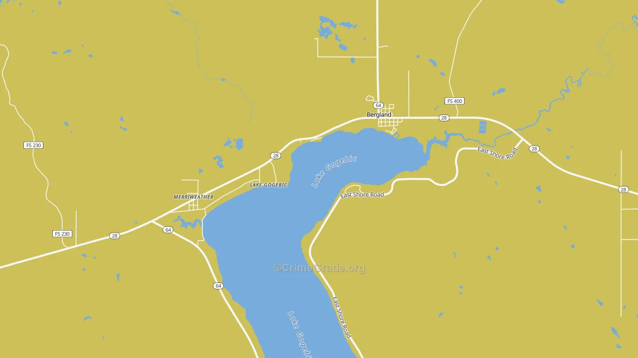 Bergland, MI Map of Murder Rates