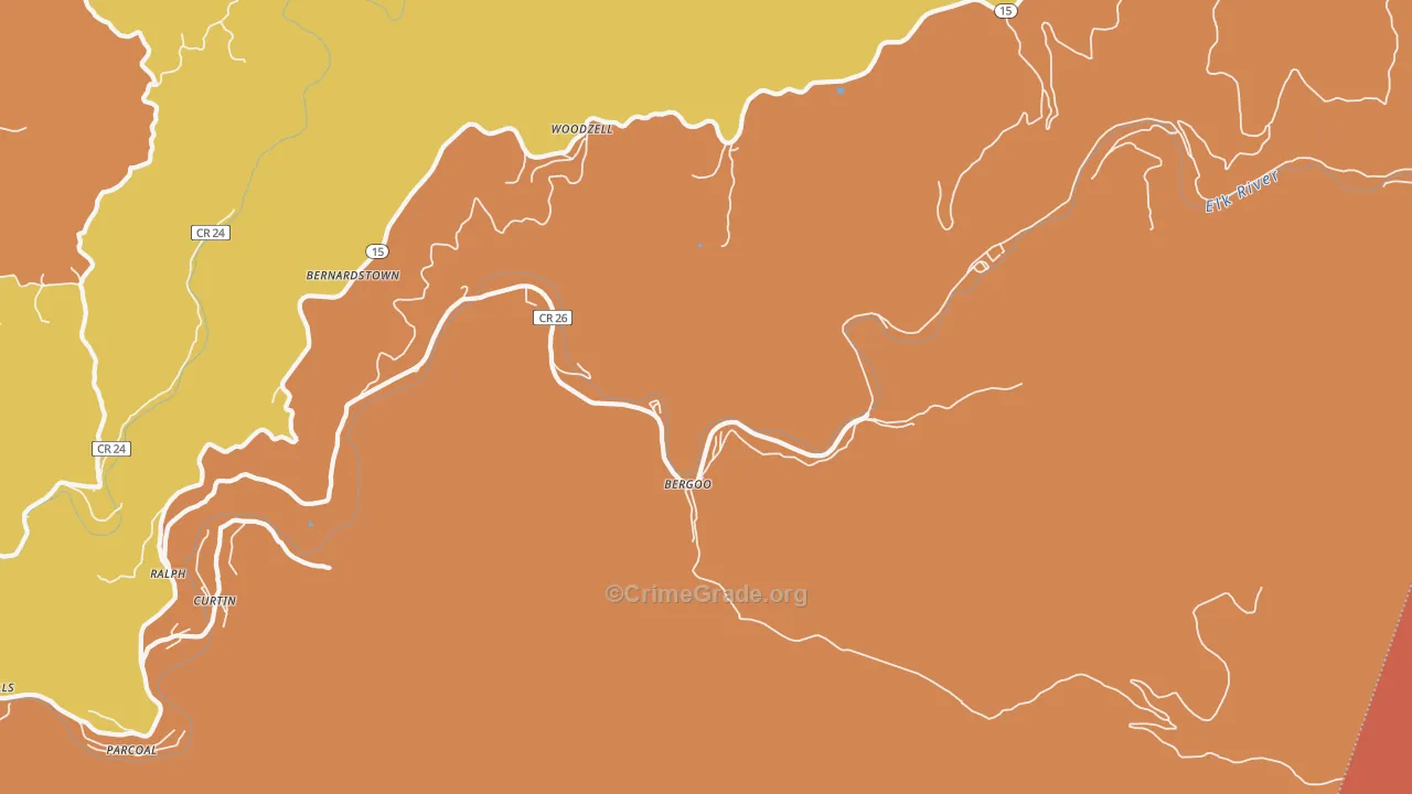 Bergoo, WV Map of Murder Rates