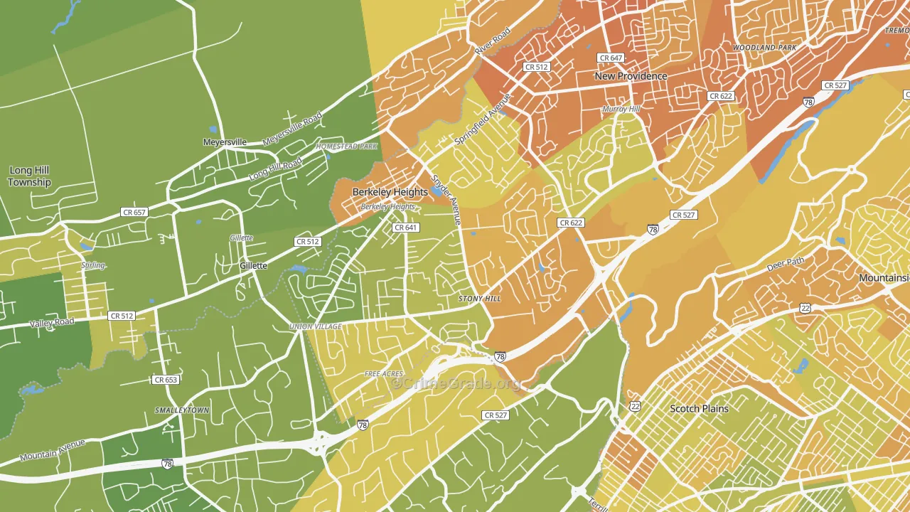 Berkeley Heights, NJ Map of Murder Rates