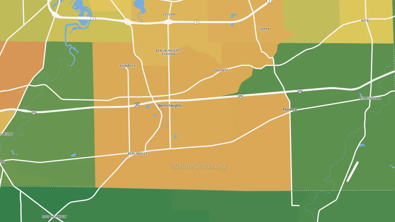 Berlin Heights, OH Map of Murder Rates
